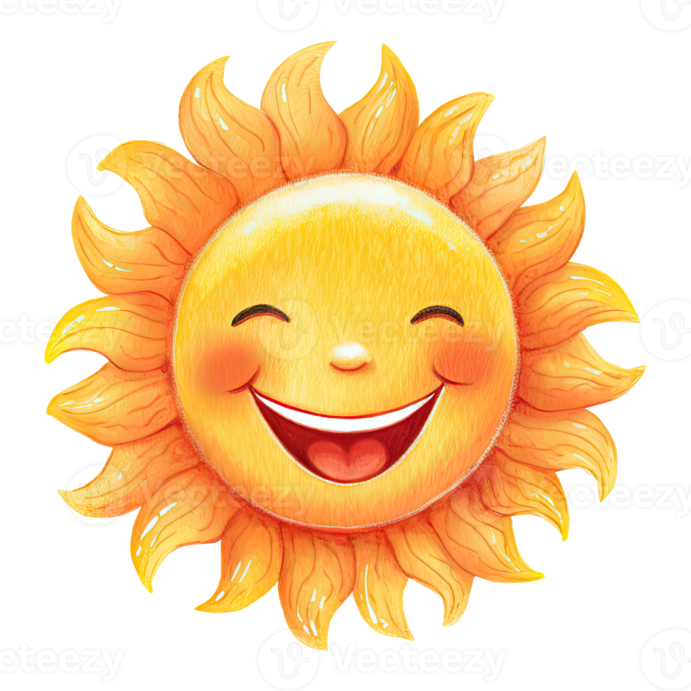 Watercolor cartoon smiling sun with happy face, summer weather. AI Generative png