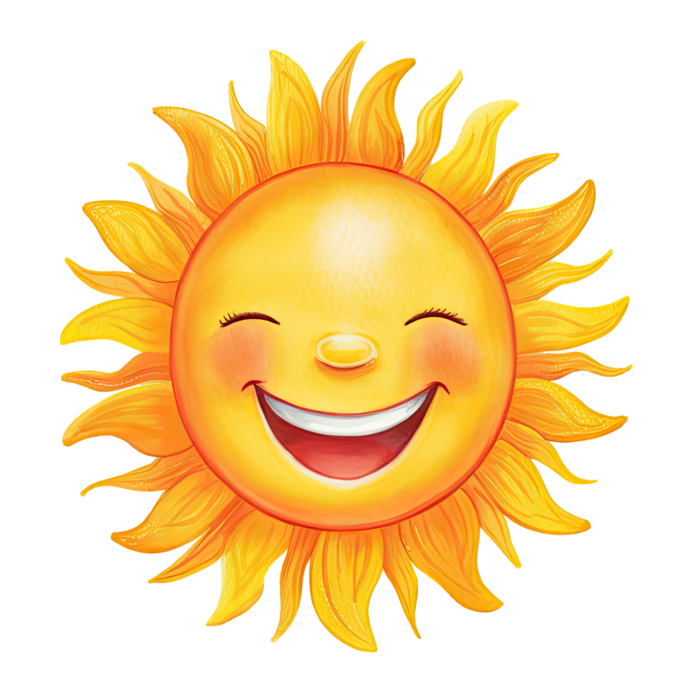 Watercolor cartoon smiling sun with happy face, summer weather. AI Generative png