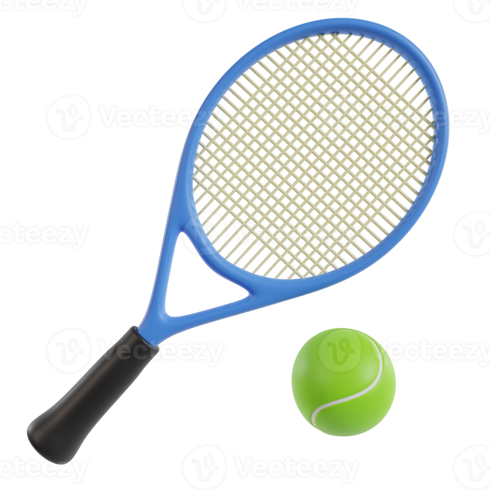 Sport equipment ,Blue Tennis racket and Yellow Tennis ball sports equipment isolated On White background PNG File.