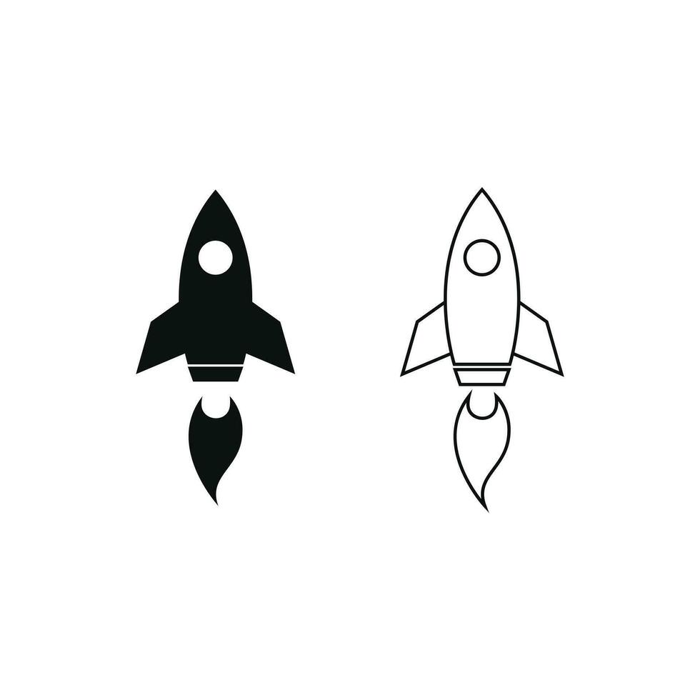 Rocket icon vector silhouette and line on white background