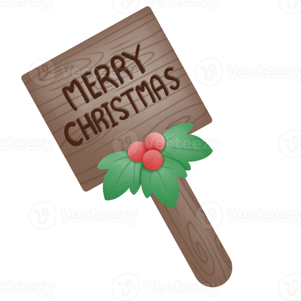 cartoon drawing christmas wooden sign png
