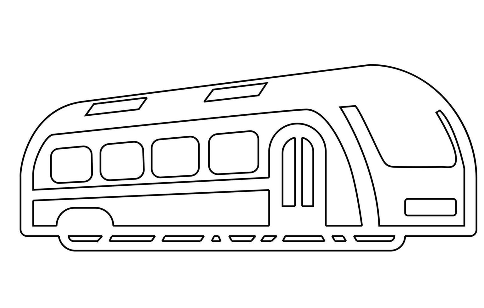 City bus. Editable outline sketch icon, bus driving on road vector illustration in line art style