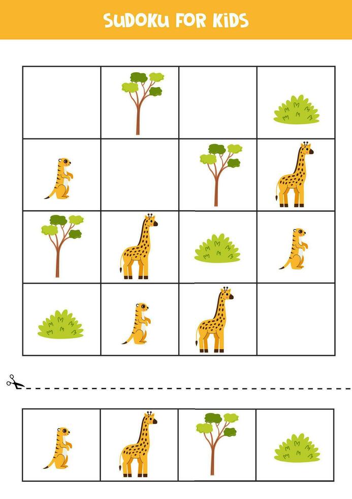 educativo sudoku juego con linda africano animales vector