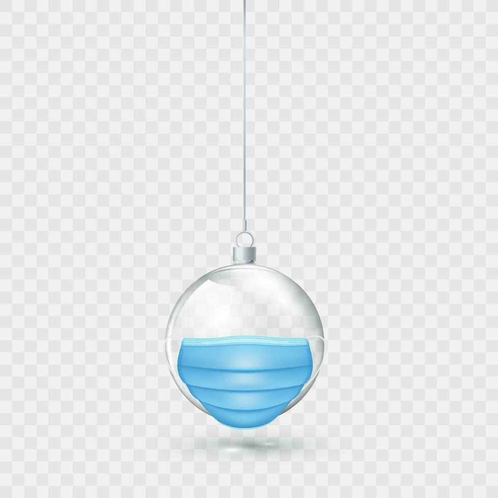 vaso Navidad pelota con cara mascarilla. nuevo año ornamento elemento. fiesta decoración. vector ilustración