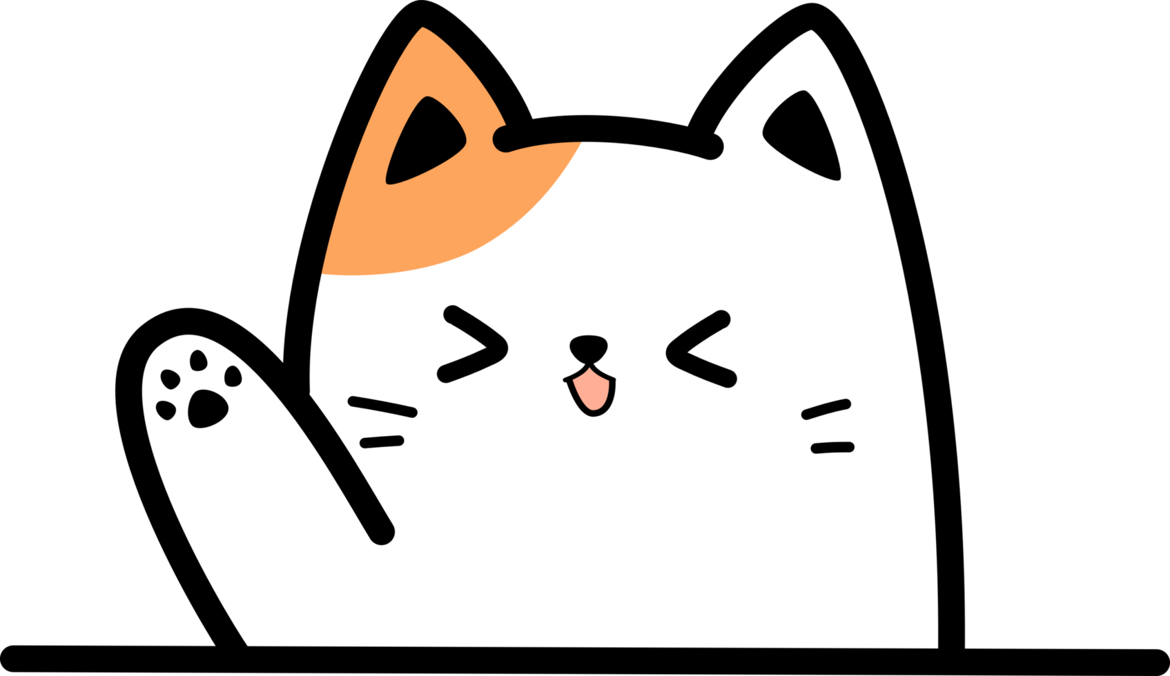 orange cat hello greeting waving hand flat cartoon element png