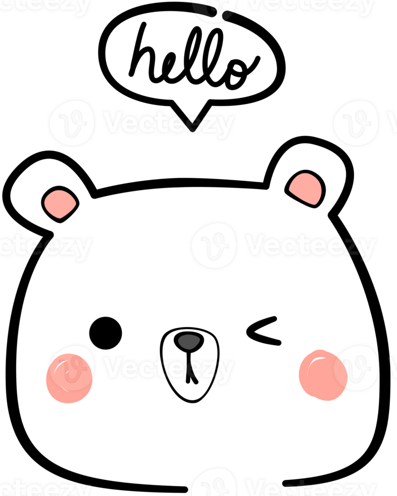 Hello greeting white bear head flat outline cartoon element png