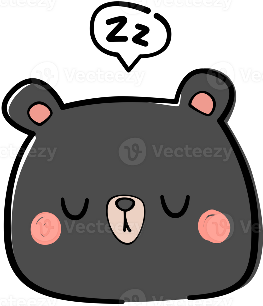 Sleeping bear head flat outline cartoon element png