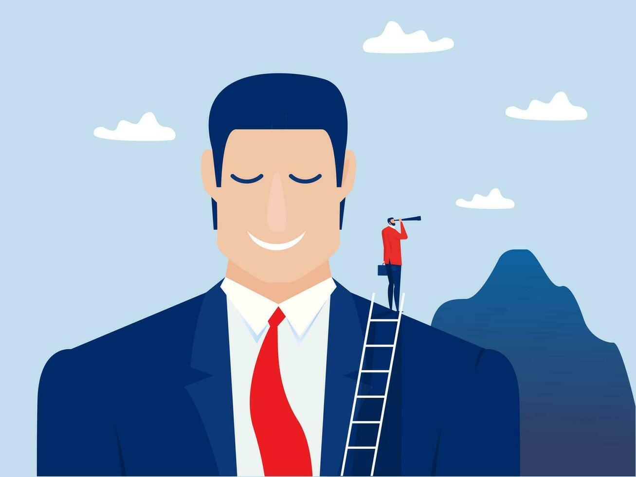 gigantic concept Business persons stand use binoculars on the shoulders of giants Business goals success vector