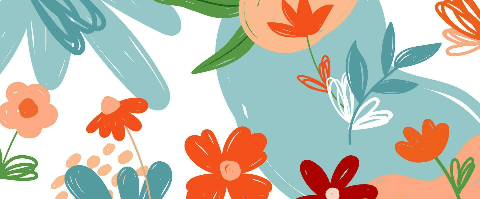 Flowers and leaves horizontal background. Floral spring backdrop wallpaper. vector