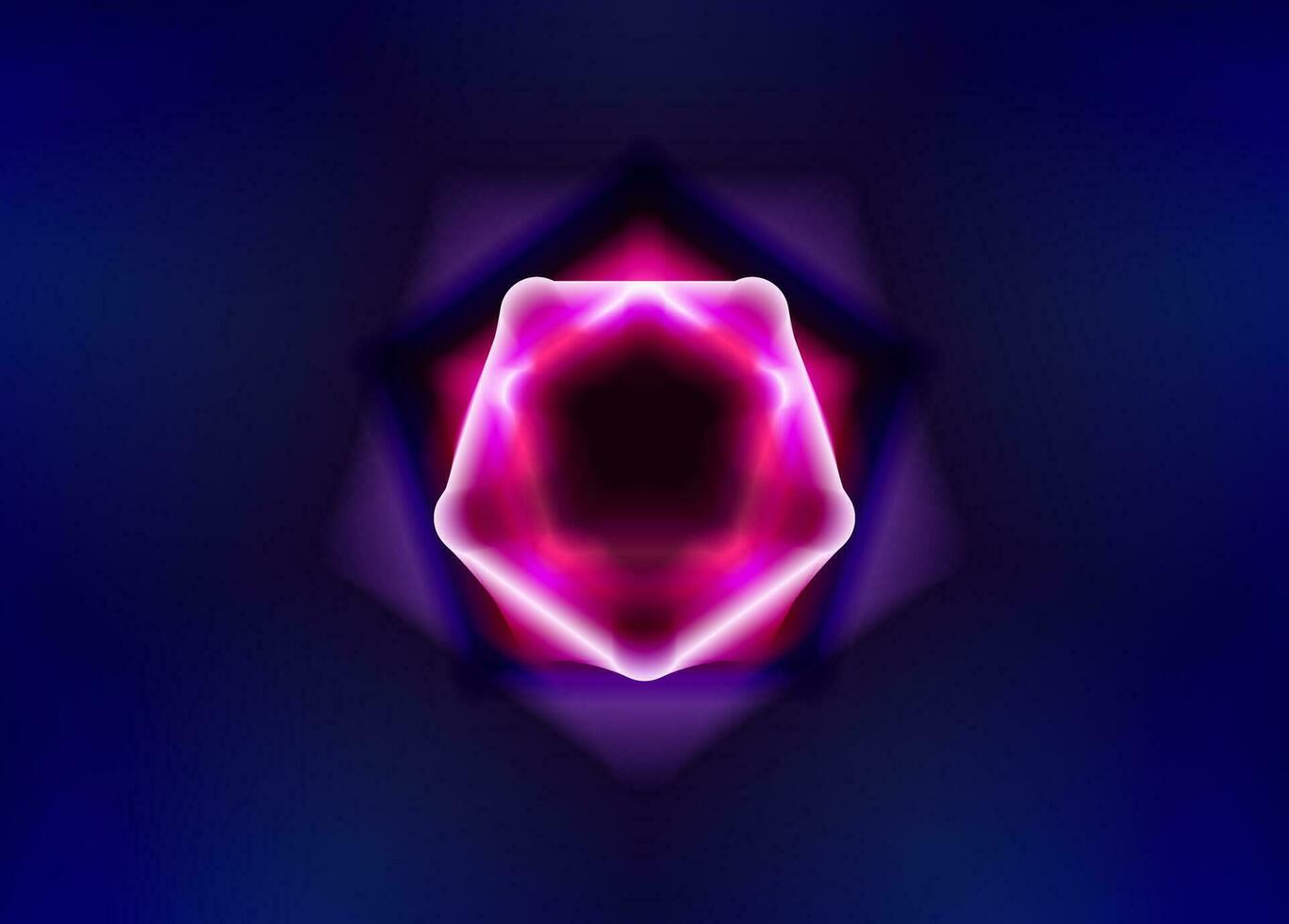 Abstract background consisting set of neon hexagonal cells with triangle pink on dark blue background. Vector Graphics