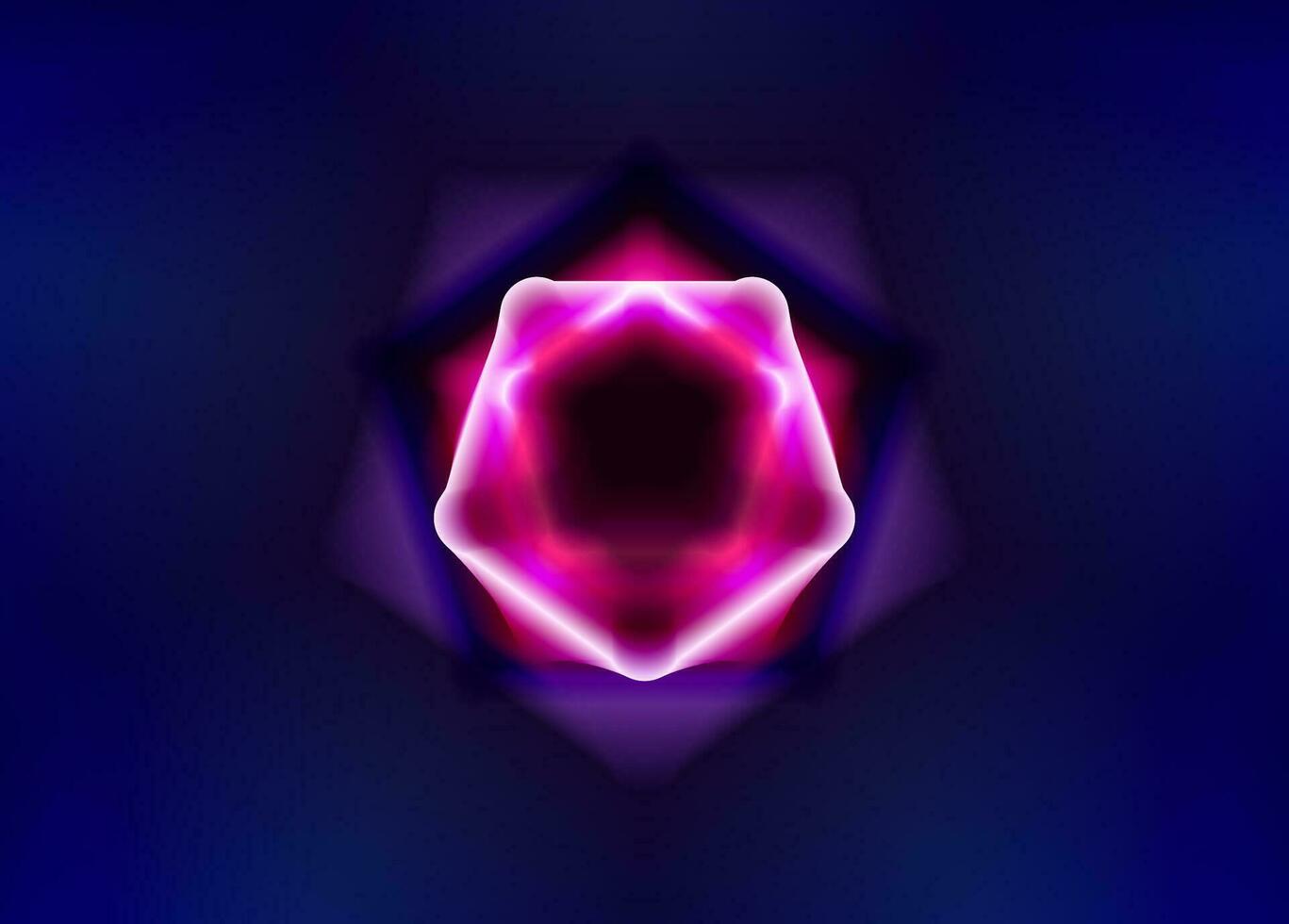 Abstract background consisting set of neon hexagonal cells with triangle pink on dark blue background. Vector Graphics