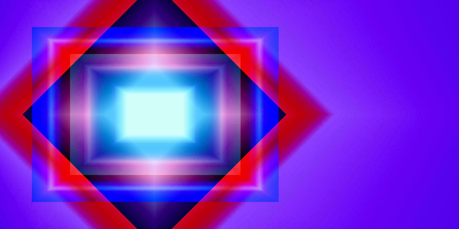 Abstract cosmic vibrant color square border. Blue, red-purple banner frame design. Top view futuristic style. Set of glowing neon lighting isolated on background with copy space. vector