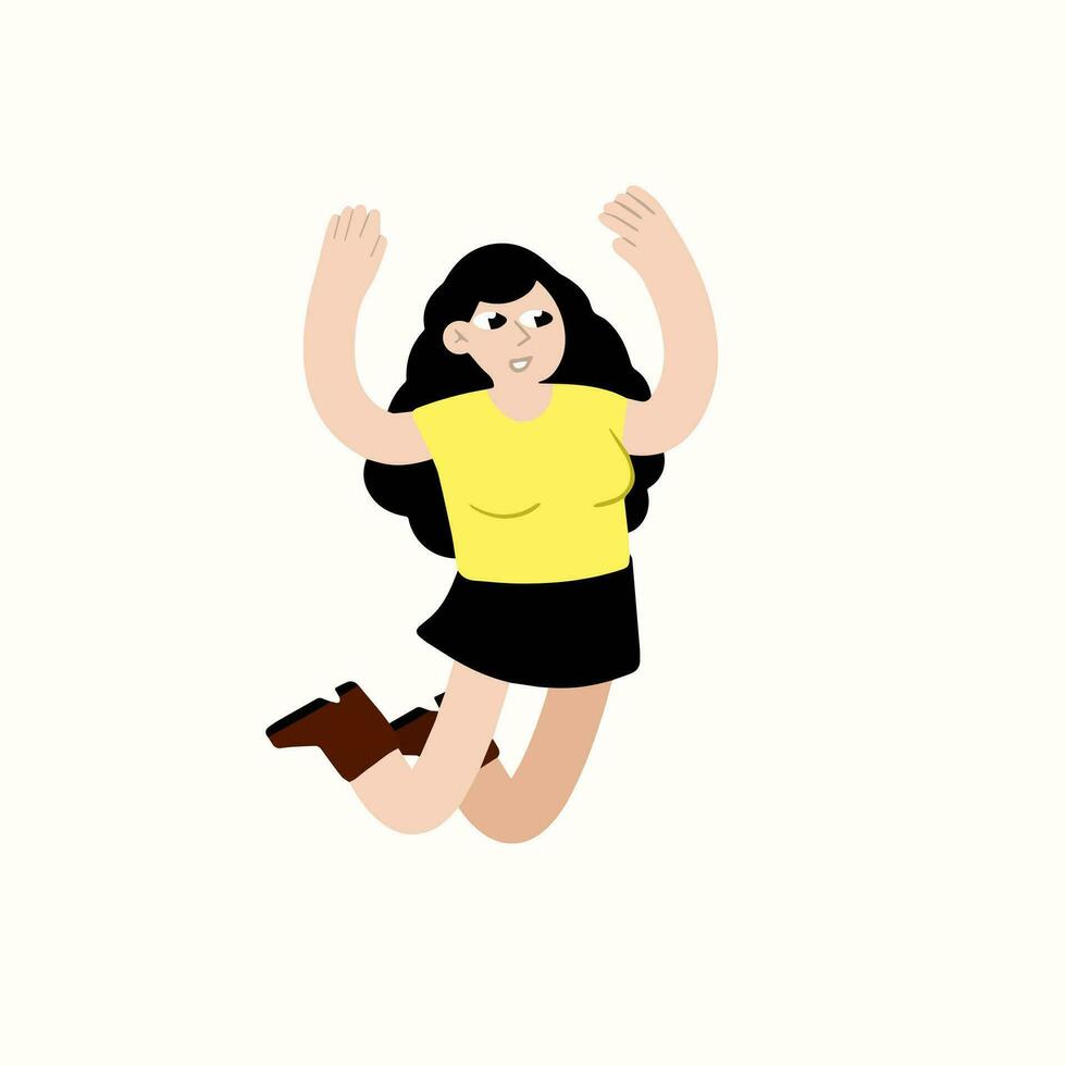 Young woman jump. Joy and enjoyment of life. A modern trendy female character. Happy girl in active motion. Flat cartoon illustration isolated on white vector