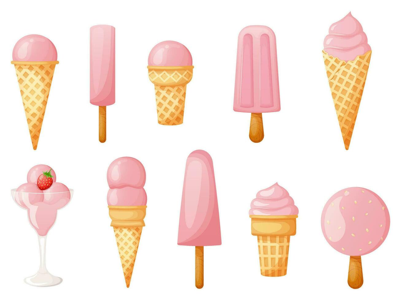 Trendy pink color ice cream collection vector