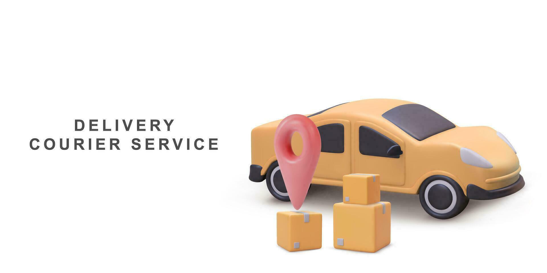 3d realistic car with Box. Time to shopping concept. Vector illustration.