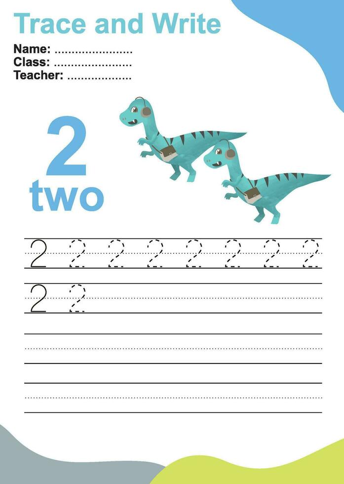 Trace and write number for children. Exercise for children to recognize the number. Educational worksheet for preschool. Vector file.