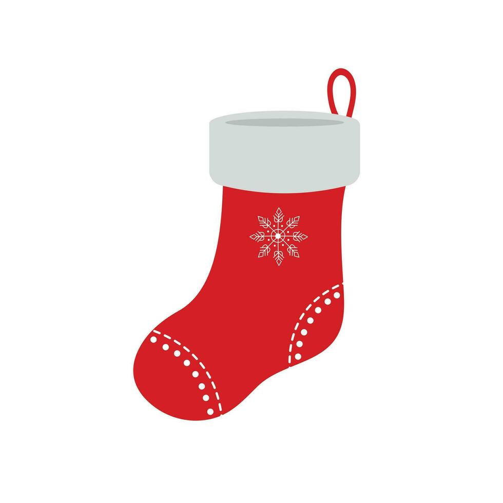 Christmas sock red, isolated on white background. vector