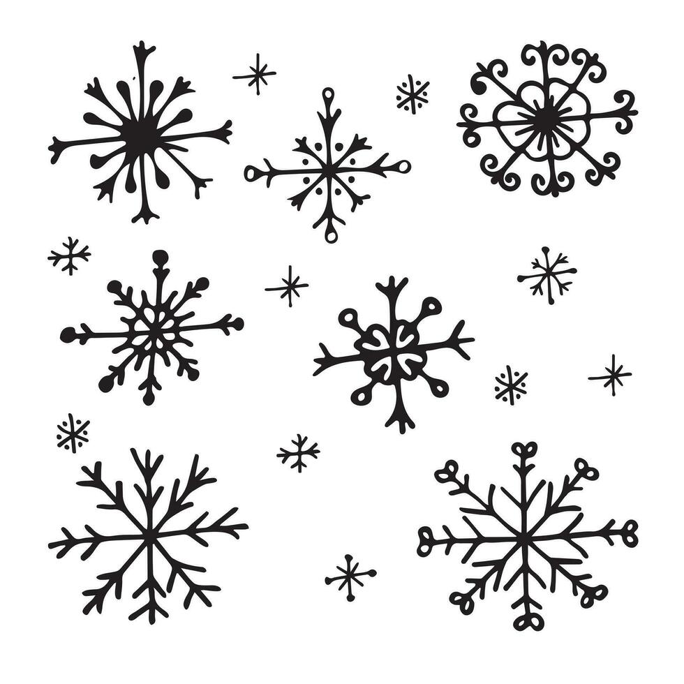 Snowflakes in doodle style, new year snow. vector