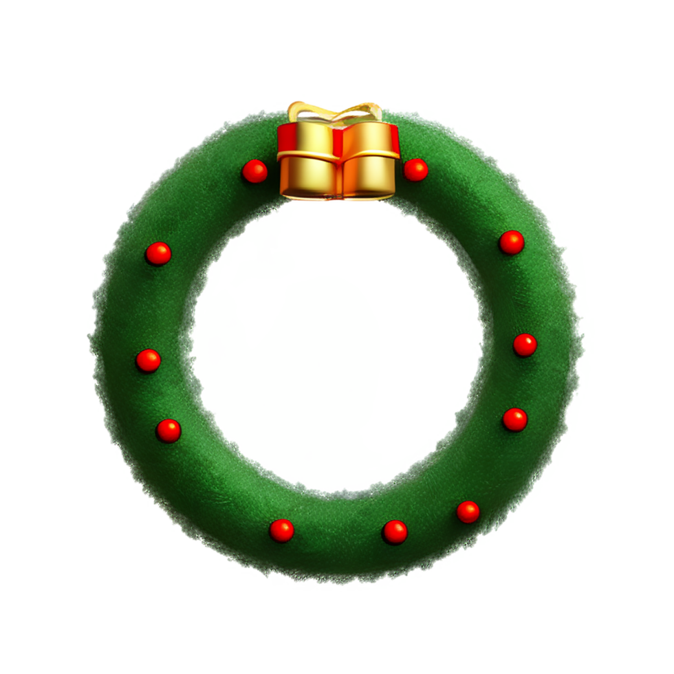 christmas 3d wreath with golden ring bell illustration png