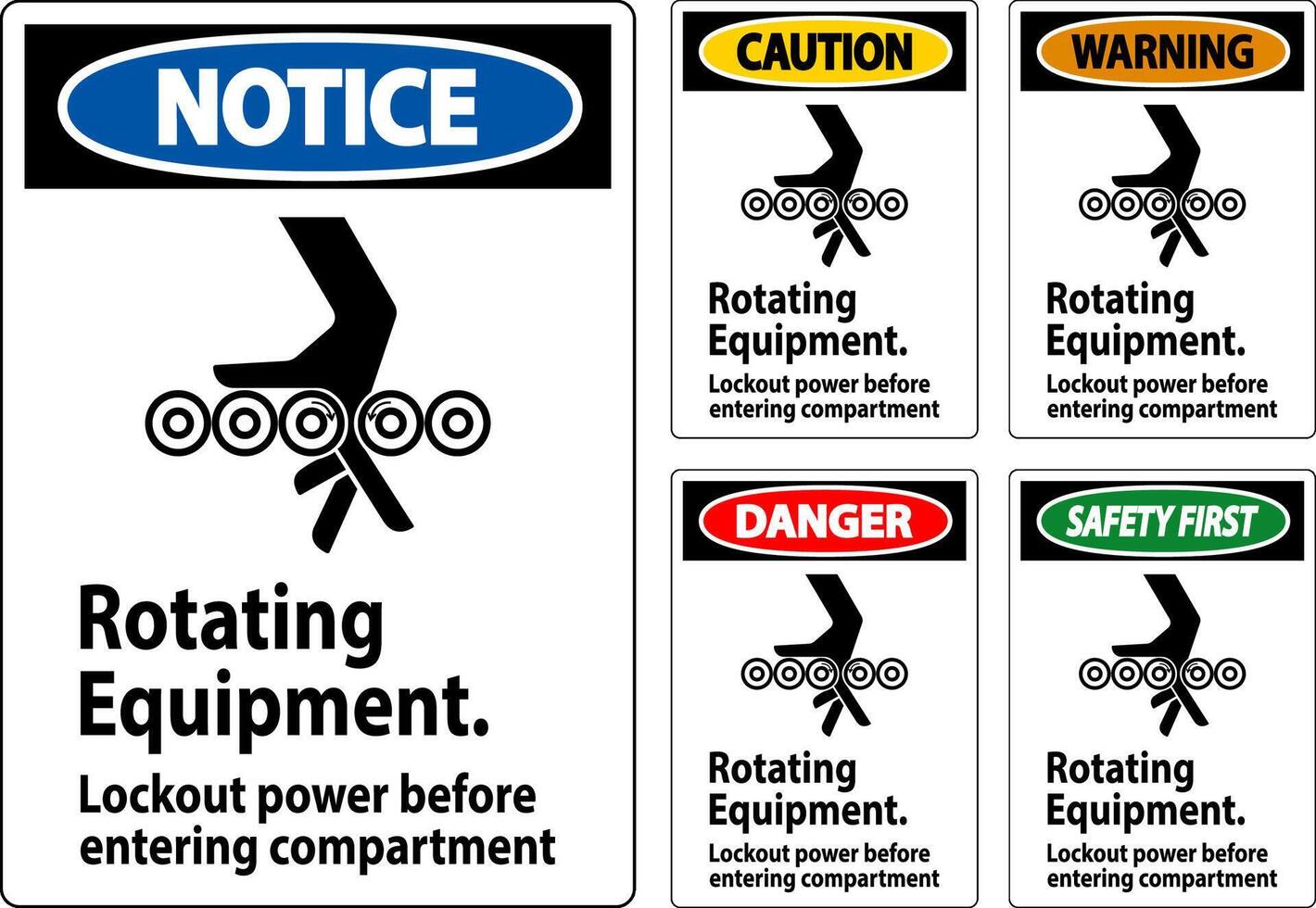 Warning Sign, Rotating Equipment, Lockout Power Before Entering Compartment vector