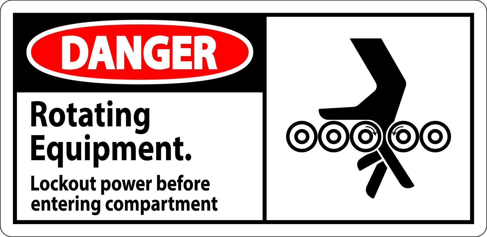 Danger Sign, Rotating Equipment, Lockout Power Before Entering Compartment vector