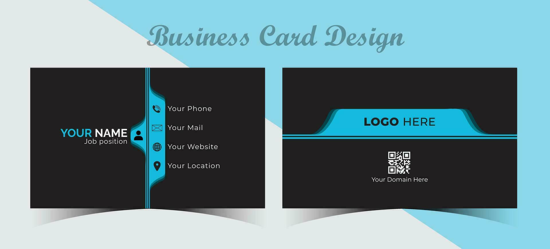 Luxury and elegant dark black blue business card design with curve style minimalist print template. Modern business card design with shadow effect. vector