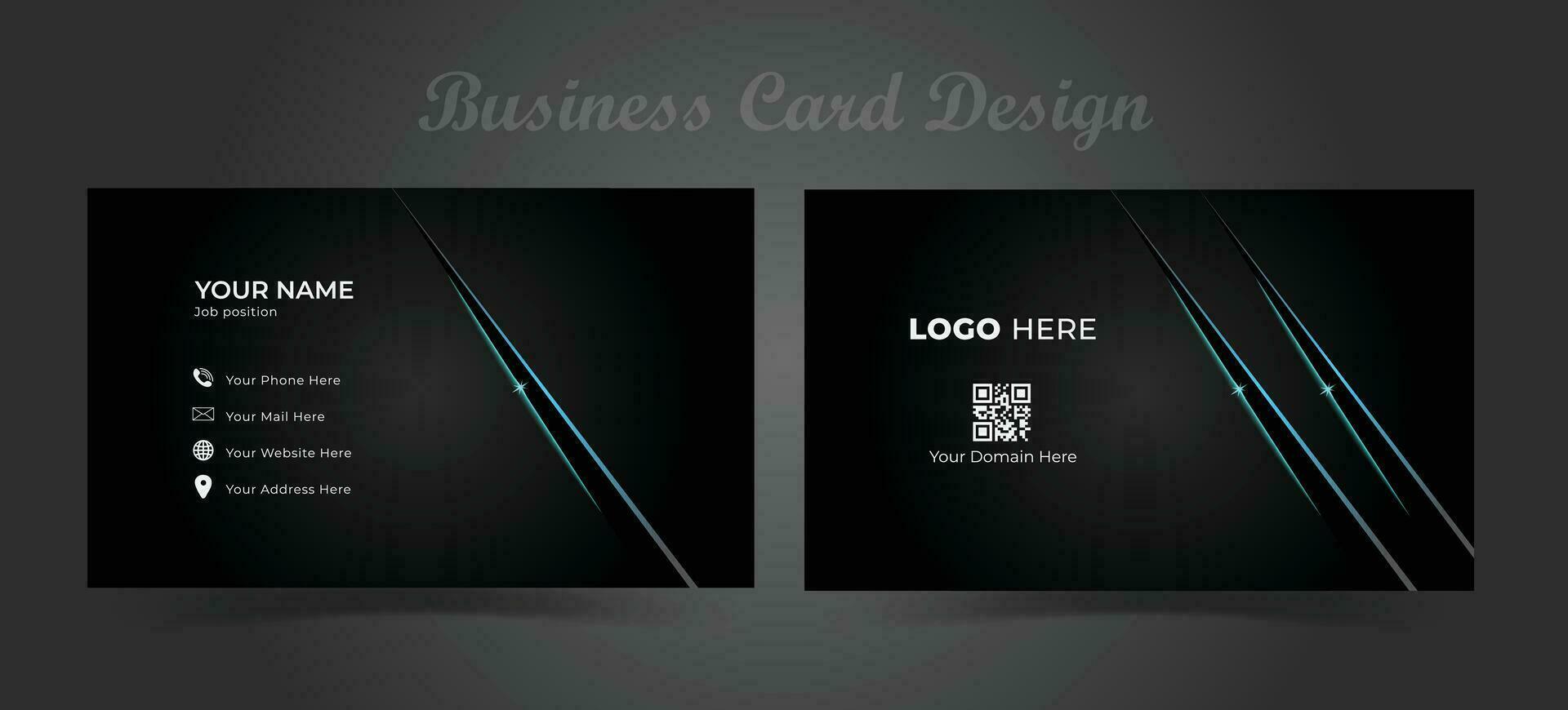 Luxury and elegant dark black blue business card design with curve style minimalist print template. Modern business card design with shadow effect. vector