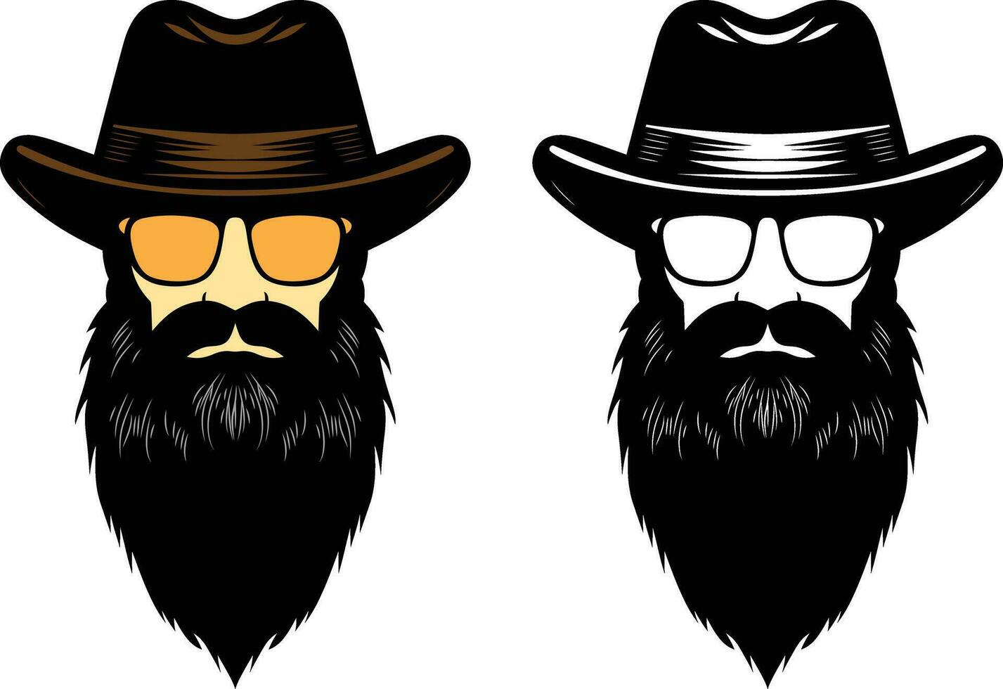 Bearded man wearing a hat front view vector illustration, Long bearded man wearing sunglasses stock vector image
