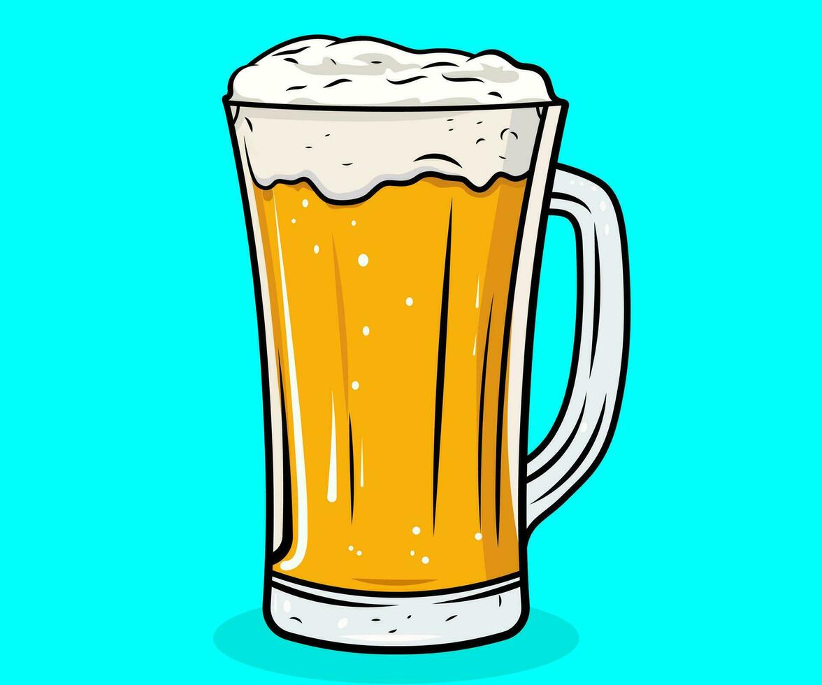 A mug of beer with foam on top vector