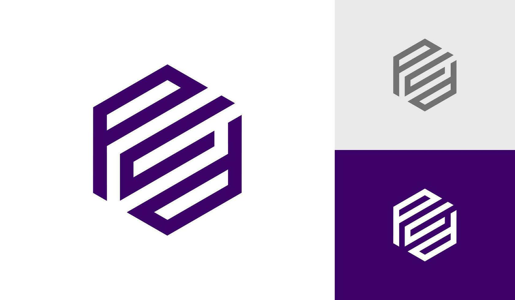 Letter PCD hexagon monogram logo design icon vector