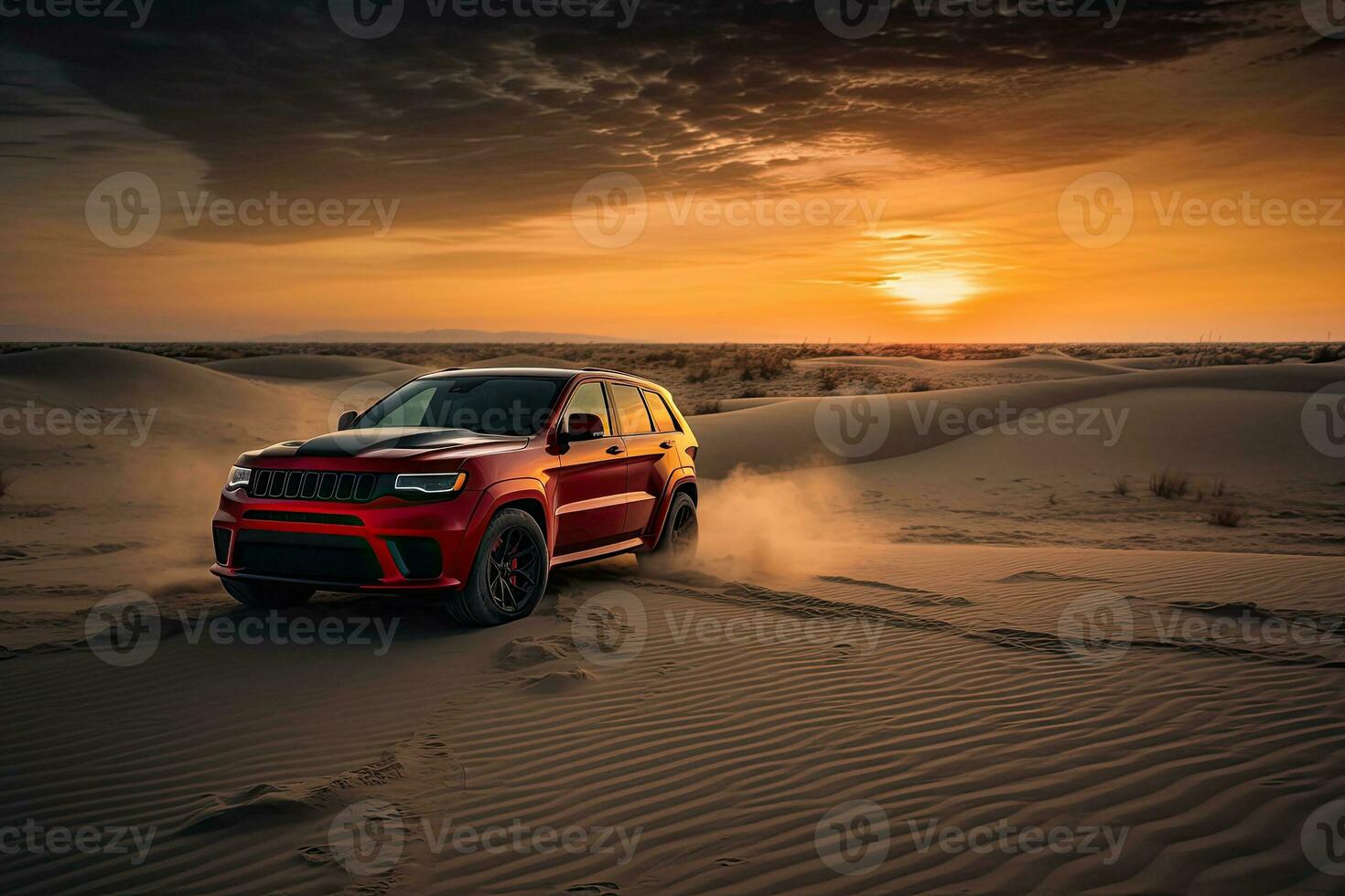 luxury car on sand dunes. Generative AI photo