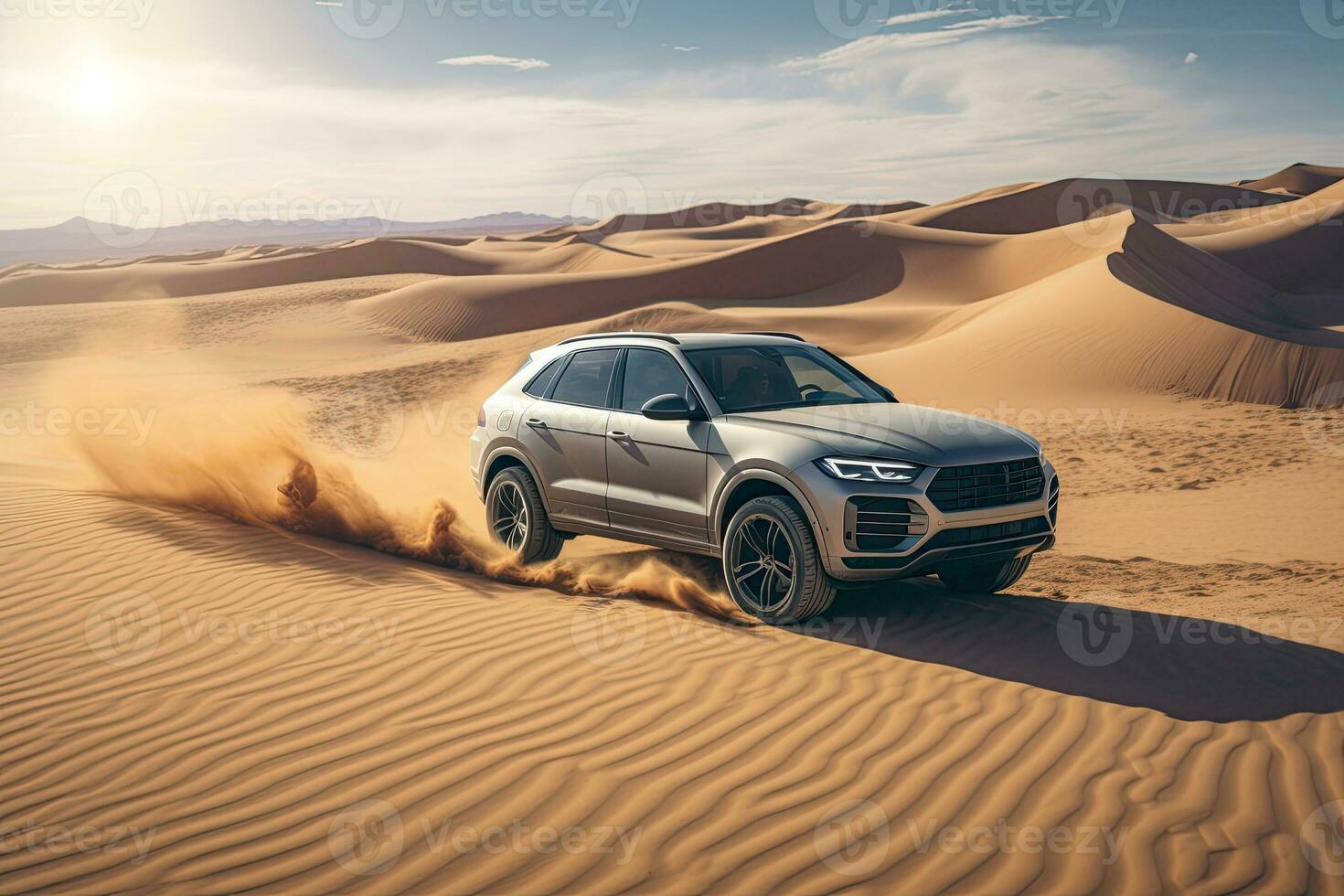 luxury car on sand dunes. Generative AI photo