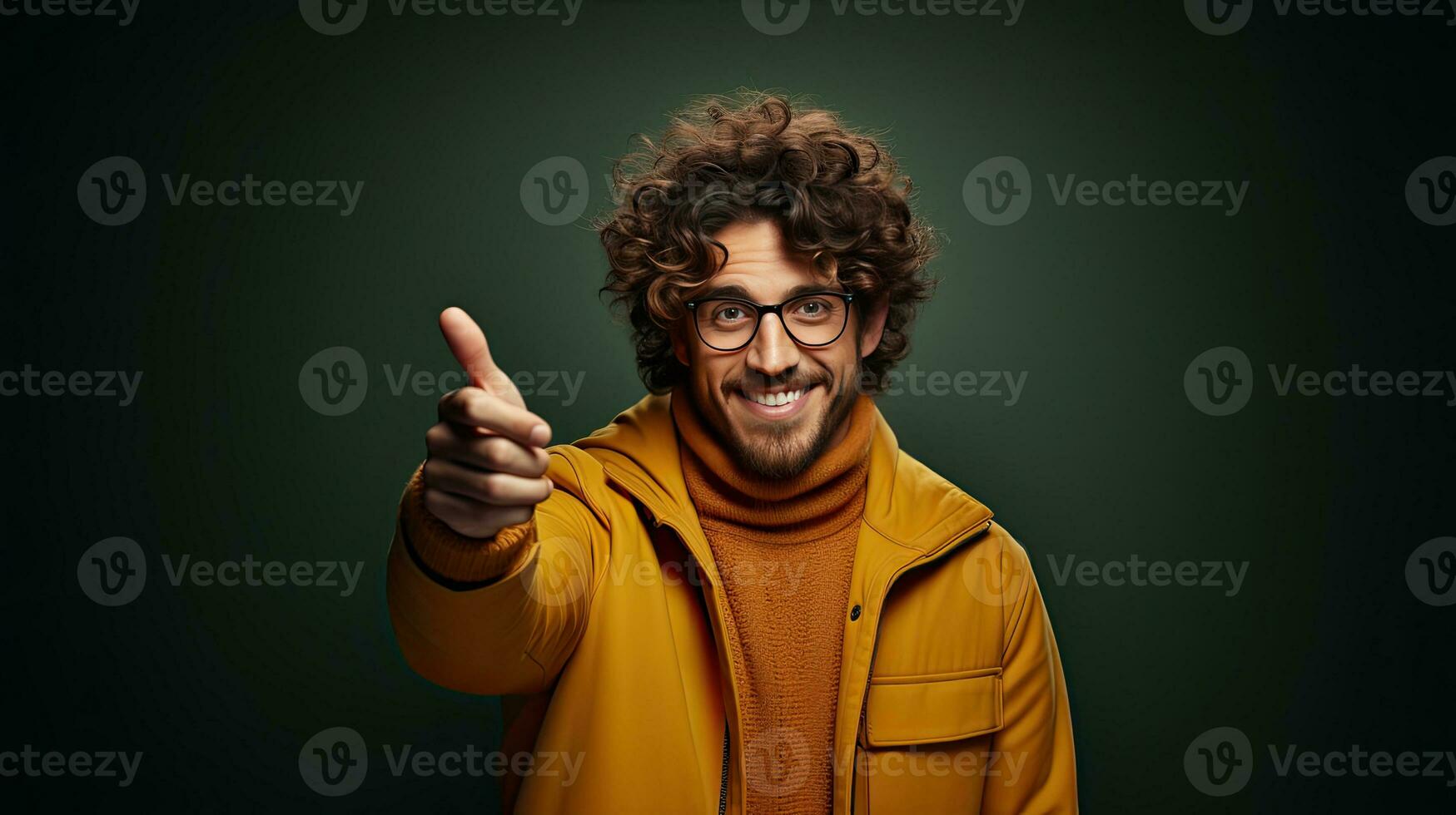 smiling african american man pointing with finger at camera isolated on background. Generative AI photo