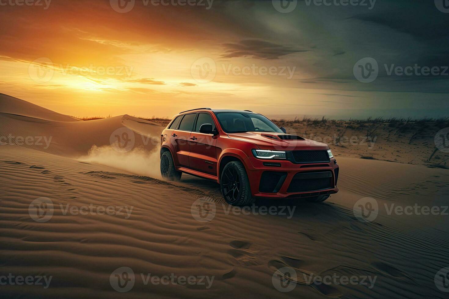 luxury car on sand dunes. Generative AI photo