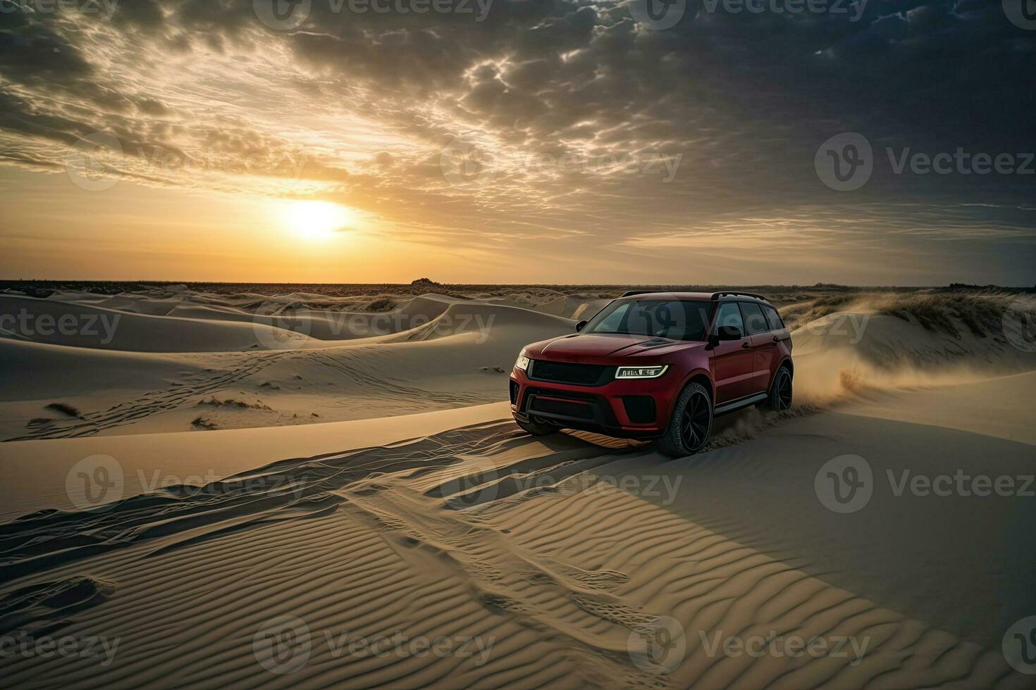 luxury car on sand dunes. Generative AI photo