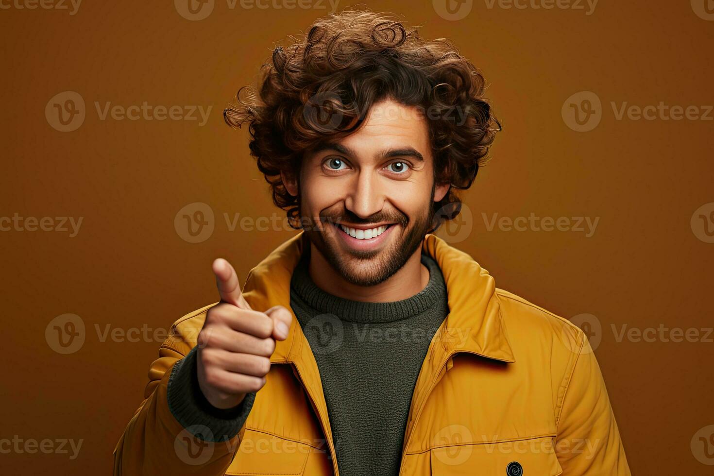 smiling african american man pointing with finger at camera isolated on background. Generative AI photo