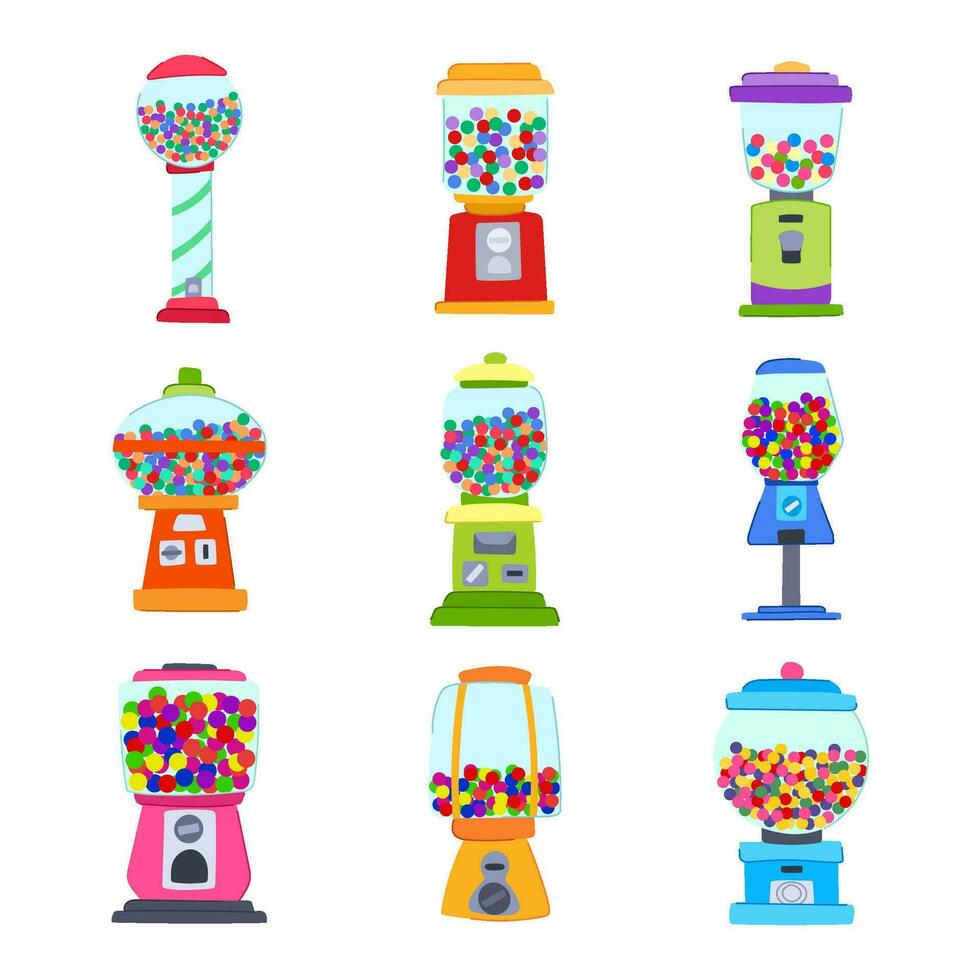 bubblegum machine set cartoon vector illustration