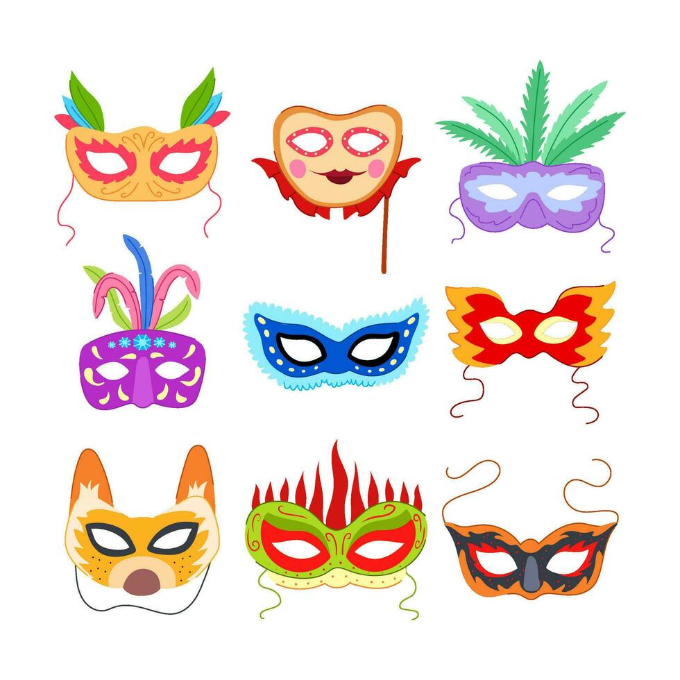 carnival mask set cartoon vector illustration