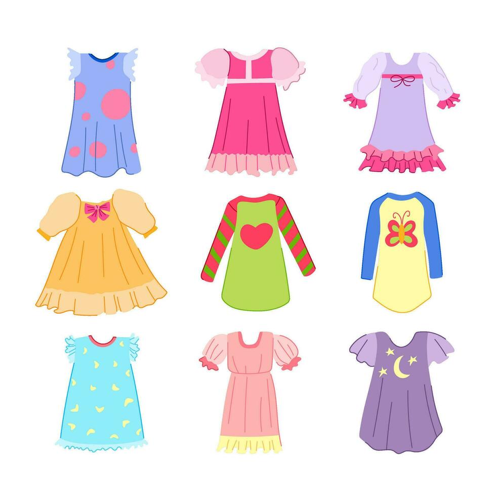 sleepshirt girl set cartoon vector illustration