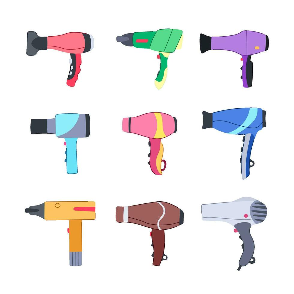 hair dryer set cartoon vector illustration