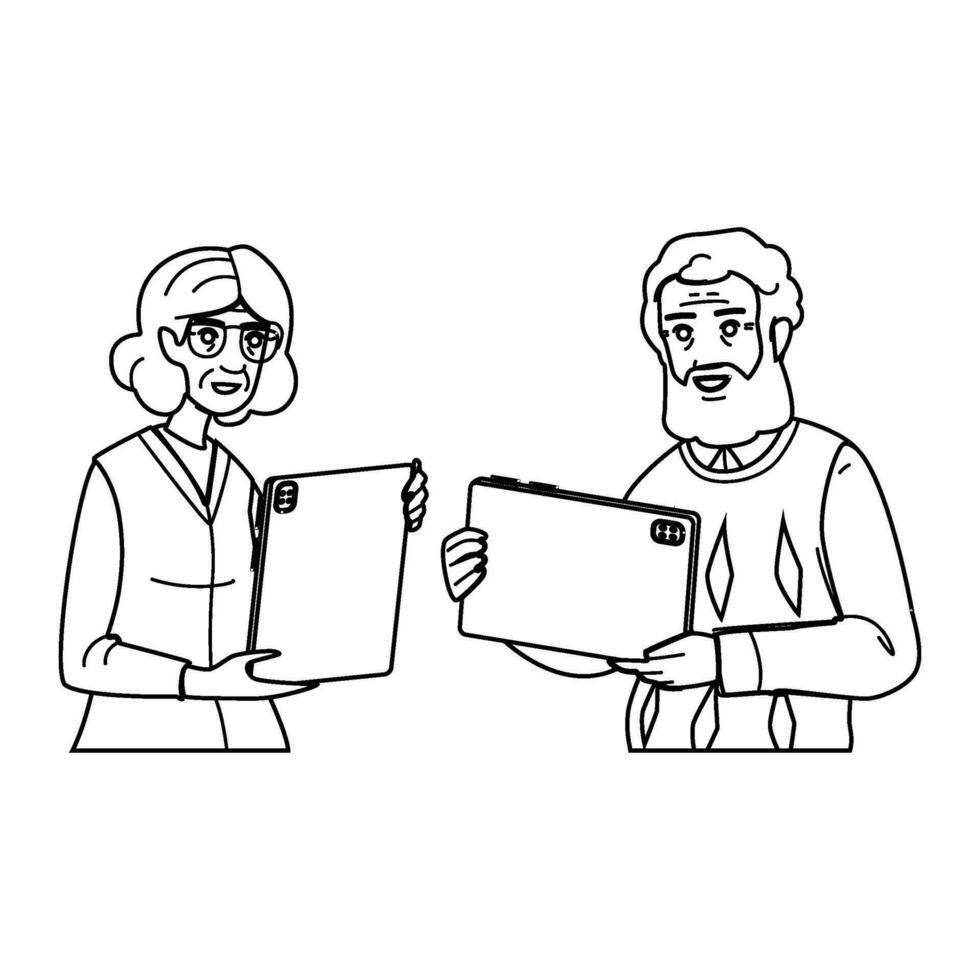 woman seniors using tablet vector