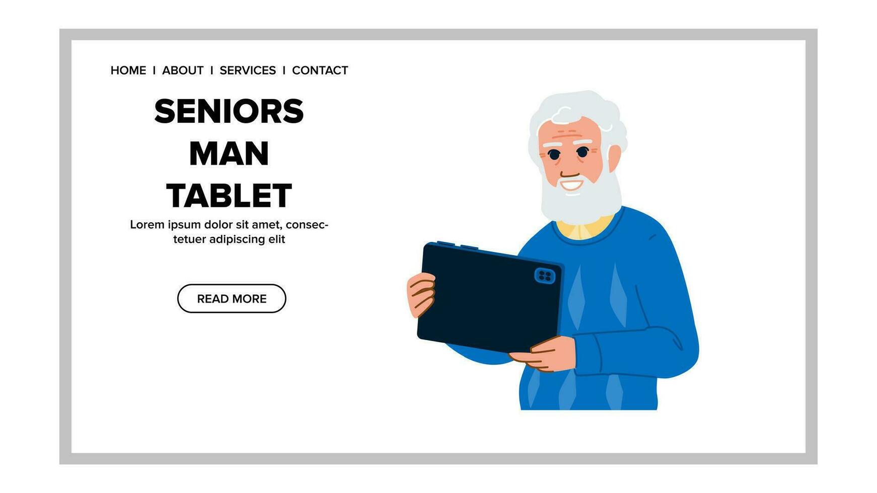 reading seniors man tablet vector