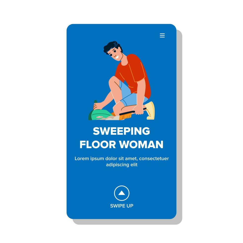 limpiar barriendo piso mujer vector