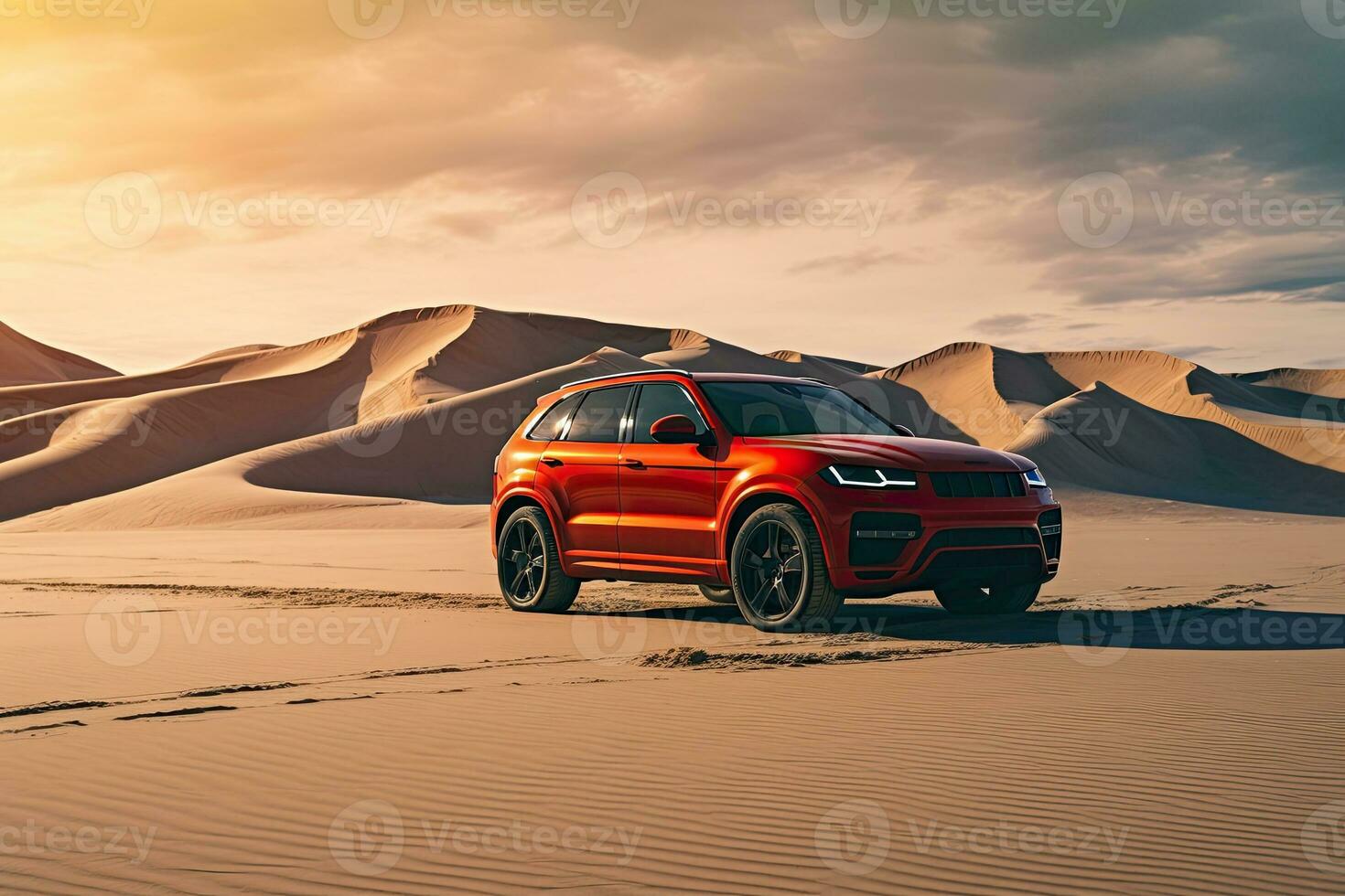 luxury car on sand dunes. Generative AI photo