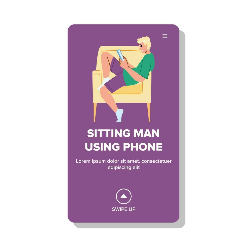 technology sitting man using phone vector