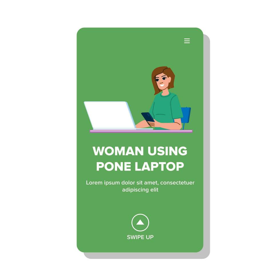 computadora mujer utilizando teléfono ordenador portátil vector