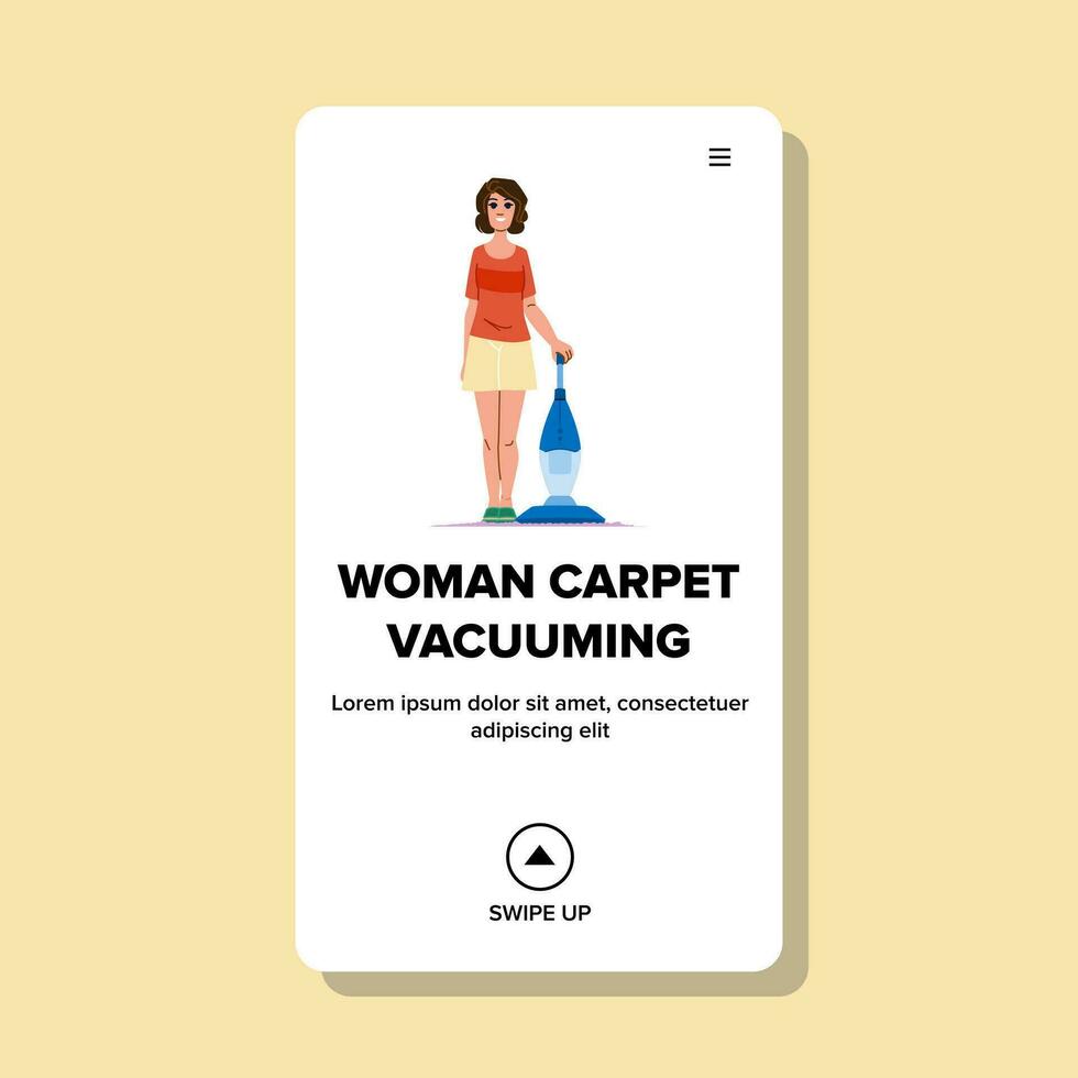 cleaner woman carpet vacuuming vector