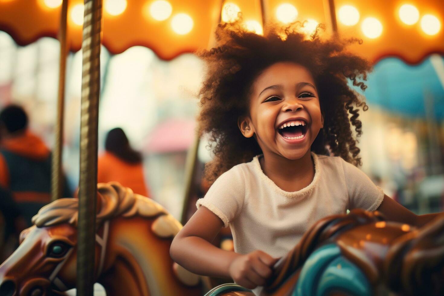 Cute little girl laughing at carnival ride 28215442 Stock Photo at Vecteezy