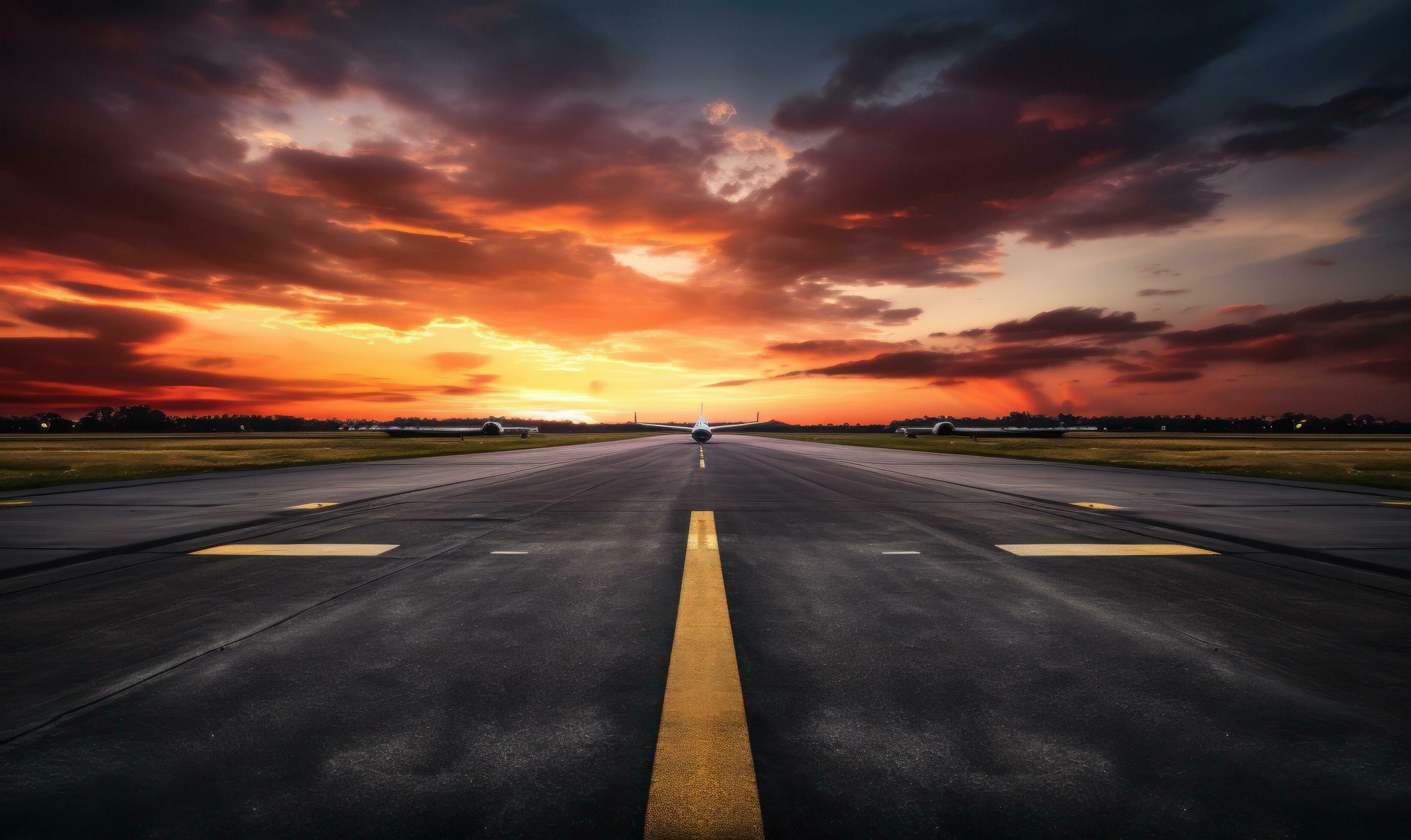 The Sunset With The Airport Runway In The Distance 28215445 Stock Photo the-sunset-with-the-airport-runway-in-the-distance-28215445-stock-photo