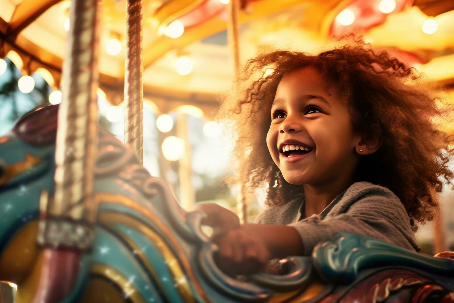 Cute little girl laughing at carnival ride 28215493 Stock Photo at Vecteezy